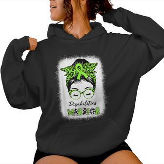 Disability Awareness Month Messy Bun Warrior Green Ribbon Women Hoodie - Monsterry UK