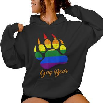 Distressed Gay Bear Paw Rainbow Lgbtq Grizzly Bear Gay Pride Women Hoodie - Monsterry