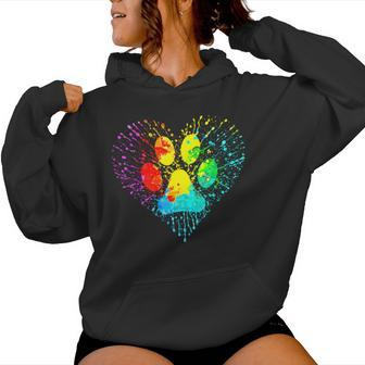 Dog Lover Mom Dad Colorful Heart Dog Paw Print Women Hoodie | Mazezy UK