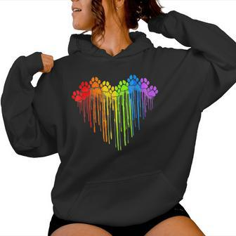 Dog Paws Rainbow Heart Dog Lover Gay Pride Lgbt Women Hoodie - Seseable