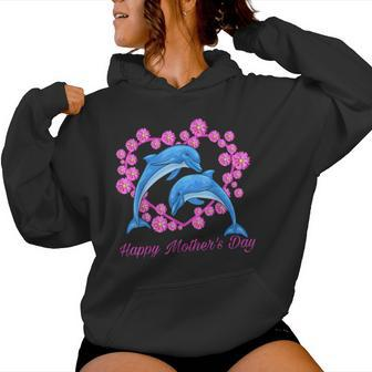 Dolphins Heart Flower Happy Mother's Day 2023 For Mom Women Hoodie - Thegiftio UK