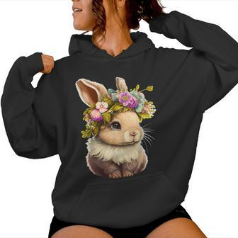 Easter Bunny Rabbit Happy Bunny Flower Graphic Girls Women Hoodie - Thegiftio UK