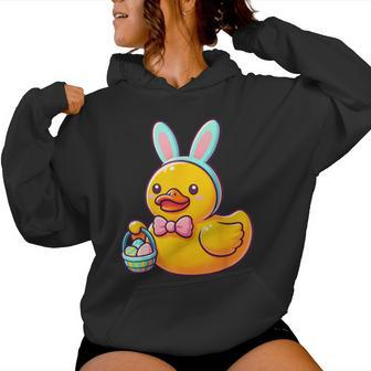 Easter Rubber Duck Bunny Ears Eggs Basket Women Hoodie - Seseable