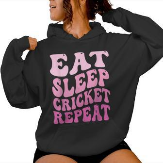 Eat Sleep Cricket Repeat Groovy Cricket Player Lover Women Hoodie | Mazezy