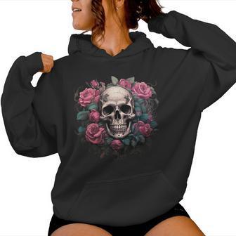 Eternal Harmony Enchanting Cool Skull And Floral Pink Roses Women Hoodie - Thegiftio UK