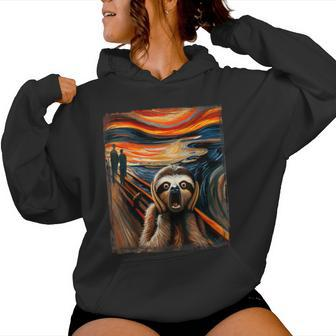 Expressionist Scream For Sloth Lovers Artistic Sloth Women Hoodie - Seseable
