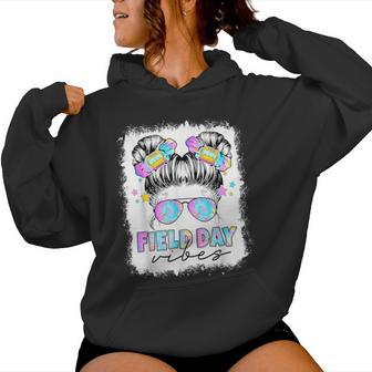 Field Day Vibes Messy Bun Girl Field Trip Teacher Student Women Hoodie - Monsterry