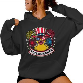 Firequacker 4Th Of July Rubber Duck Usa Flag Women Hoodie - Monsterry