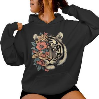 Floral Tiger Girls Flowers Tiger Face For Tigers Lover Women Hoodie - Monsterry AU