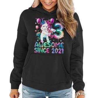 Flossing Unicorn 3 Year Old 3Rd Birthday Girl Unicorn Party Women Hoodie - Seseable