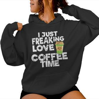 I Freaking Love Coffee Time Vintage Coffee Women Hoodie - Thegiftio UK
