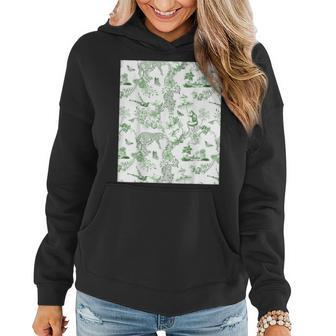 French Green Toile Chinoiserie With Flowers Leopards Women Hoodie - Monsterry