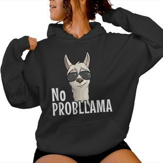 Funky Hipster Llama With Sunglasses No Prob-Llama Women Hoodie - Seseable