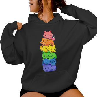 Lgbt Cat Stack Rainbow Gay Pride Anime For Cat Lover Women Hoodie - Monsterry AU