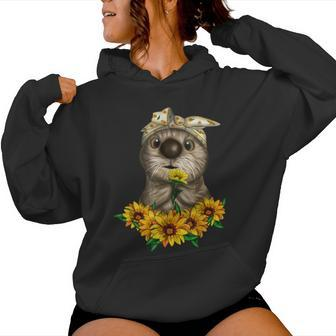 Otter Messy Bun Sunflower Girls Animal Lover Women Hoodie - Thegiftio UK