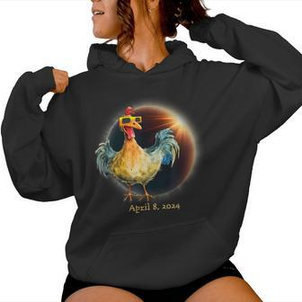Total Solar Eclipse Chicken Wearing Eclipse Glasses Women Hoodie - Seseable