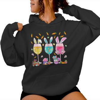 Wine Glasses Bunny With Egg Basket Spring Easter Women Women Hoodie - Seseable