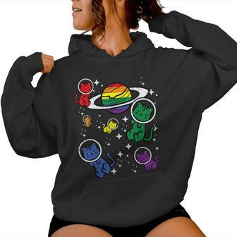 Gay Cats In Space Rainbow Pride Month Lgbtq Ally Girls Women Hoodie - Monsterry