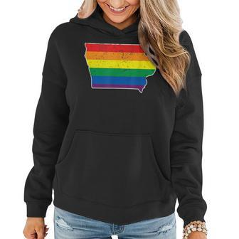 Gay Pride Flag Iowa Map Rainbow Stripes Women Hoodie - Monsterry DE