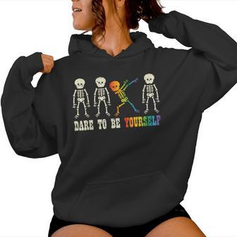 Gay Skeleton Dare Be Yourself Rainbow Pride Flag Lgbtq Men Women Hoodie - Monsterry AU