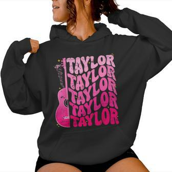 Girl Retro Taylor First Name Personalized Groovy 80'S Pink Women Hoodie | Mazezy