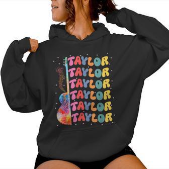 Girl Retro Taylor First Name Personalized Groovy 80'S Pink Women Hoodie - Monsterry