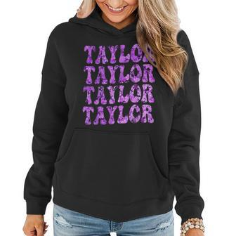 Girl Retro Taylor First Name Personalized Groovy Distressed Women Hoodie - Monsterry UK
