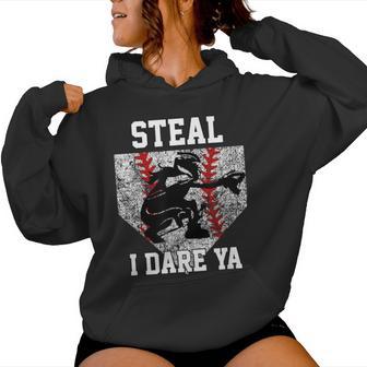 Girls Softball Catcher Steal I Dare Ya Player Women Hoodie - Monsterry