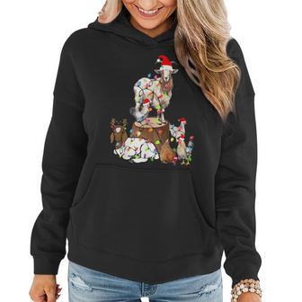 Goat Chicken Santa Hat Reindeer Christmas Lights Farm Animal Women Hoodie - Monsterry