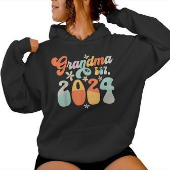 Grandma Est 2024 Retro Groovy Promoted To Grandma Women Hoodie - Thegiftio UK