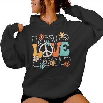 Groovy Love Peace Sign Hippie 60S 70S Disco Party Outfit Women Hoodie - Thegiftio UK