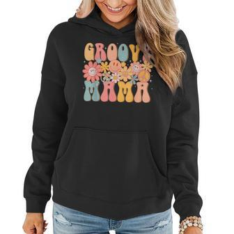 Groovy Mama Retro Colorful Peace Sign Smile Face Women Hoodie - Seseable