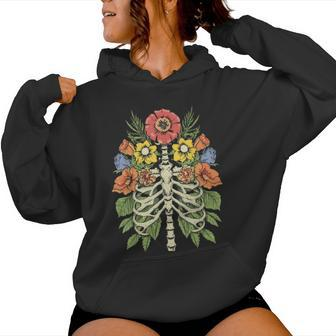 Grow Through It Flower Spine Skeleton Vintage Floral Women Women Hoodie - Monsterry DE