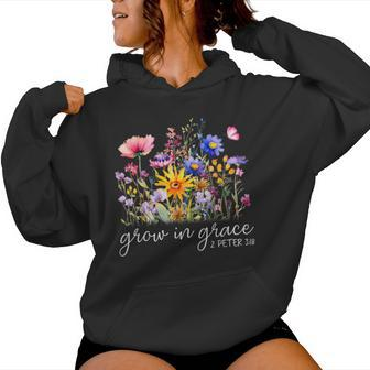 Grow In Grace Wildflower Boho Christian Scripture Religious Women Hoodie - Seseable