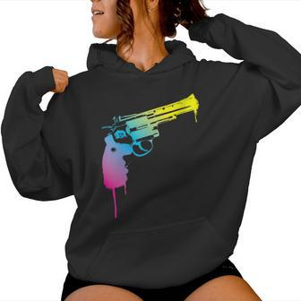 Gun Dripping Rainbow Graffiti Paint Artist Revolver Women Hoodie - Monsterry CA