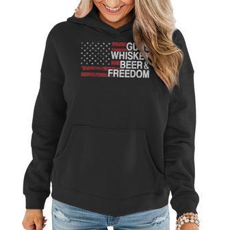 Guns Whiskey Beer And Freedom Veteran Us Flag 4Th Of July Women Hoodie - Monsterry DE