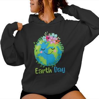 Happy Earth Day 2024 Cute Earth With Floral Earth Day Women Hoodie | Mazezy