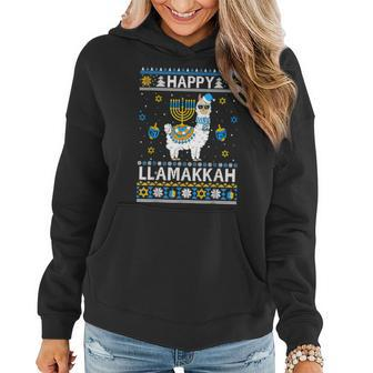 Happy Llamakkah Llama Alpaca Hanukkah Ugly Sweater Chanukah Women Hoodie | Mazezy