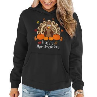 Happy Thanksgiving Turkey Day Leopard Print Pumpkin Women Hoodie - Monsterry