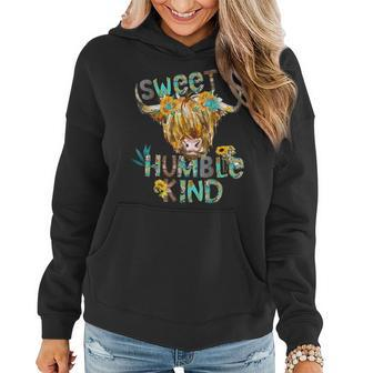 Highland Cow Sunflower Sweet Humble Kind Western Country Women Hoodie - Seseable