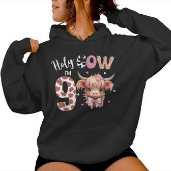 Holy Cow I'm 9 Highland Cow Print 9Th Birthday Girl Women Hoodie - Monsterry AU