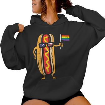 Hotdog Us Flag Sunglasses Rainbow Flag Gay Pride Lgbtq Food Women Hoodie - Monsterry DE