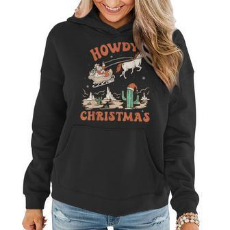 Howdy Christmas Vintage Rodeo Cowboy Santa Western Horse Women Hoodie - Seseable