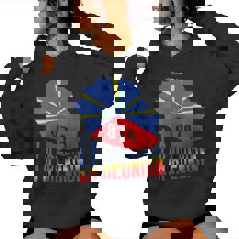 Idée Cadeau Symbole Du Drapeau De La Reunion 974 Avec Col En V Sweat à capuche femme - Cadeauxyz