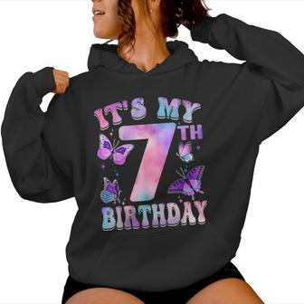 It's My 7Th Birthday Butterfly Theme 7 Year Old Party Girl Women Hoodie - Seseable