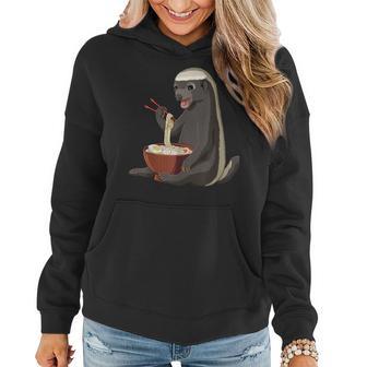 Japanese Noodles Kawaii Ramen Bowl Honey Badger Women Hoodie - Monsterry