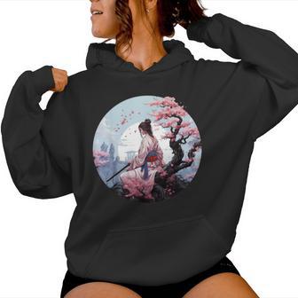 Japanese Samurai Girl Vintage Retro Sakura Cherry Blossom Women Hoodie - Thegiftio UK