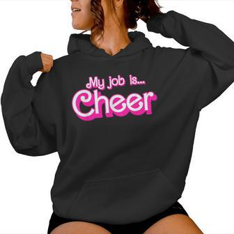 My Job Is Cheer Pink Retro Cheer Mom Girls Women Hoodie - Seseable