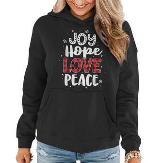 Joy Hope Love Peace Red Buffalo Plaid Christmas Mom Women Women Hoodie - Monsterry DE