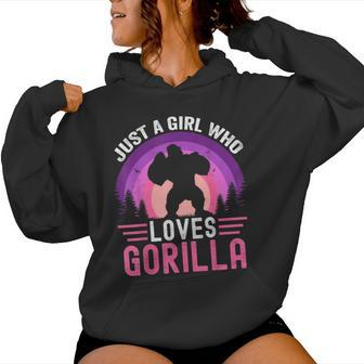 Just A Girl Who Loves Gorillas Great Retro Vintage Gorilla Women Hoodie - Monsterry